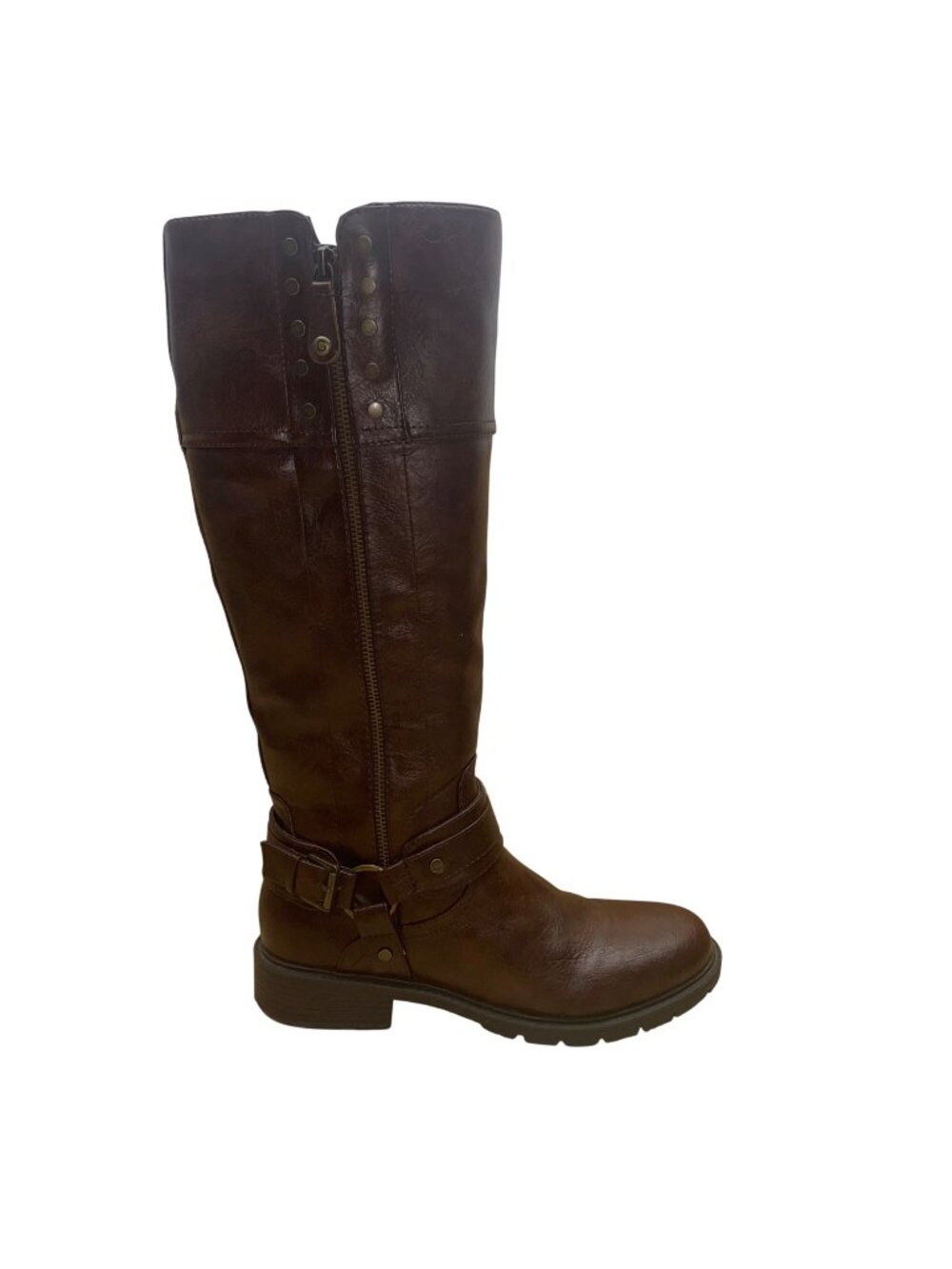 GBG Guess Women’s Brown Faux Leather Knee-High Side-Zip Riding Boots Size 10M